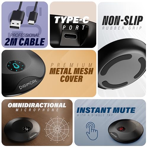 DIGIMORE D-480 USB Plug & Play Conference Mic for Mac OS & Windows | Conference, Recording, Skype, Online Class with Range Upto 5M | One Touch Mute Button & Light Indicator (NOT A Speaker) - Image 2