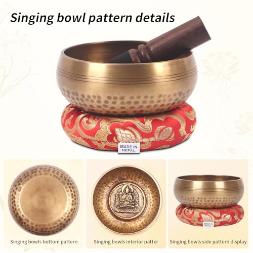 Kmise Tibetan Singing Bowls Set- Handmade in Nepal Meditation Sound Bowls for Yoga, Meditation, Mindfulness, Healing and Chakra Balancing, Stress Relief (5', Buddha) - Image 3