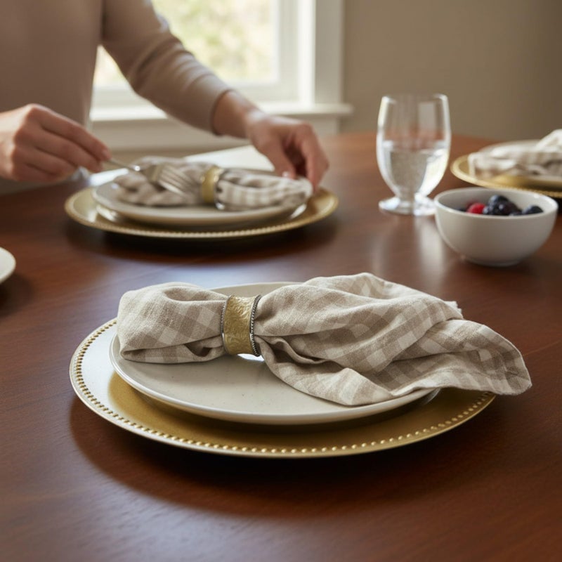 Eight Owls Linen Napkins â€“ 100% French Flax â€“ Stonewashed Pure Linen Cloth Napkins â€“ Mitered Corners â€“ Set of 4 (Natural Check) - Image 3