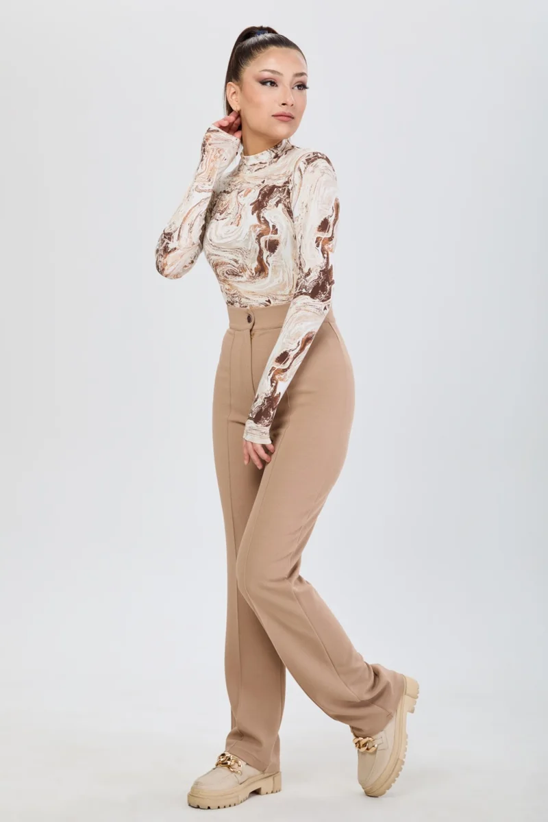 Tofisa 24127-VIZON High Waist Wide Leg Trousers