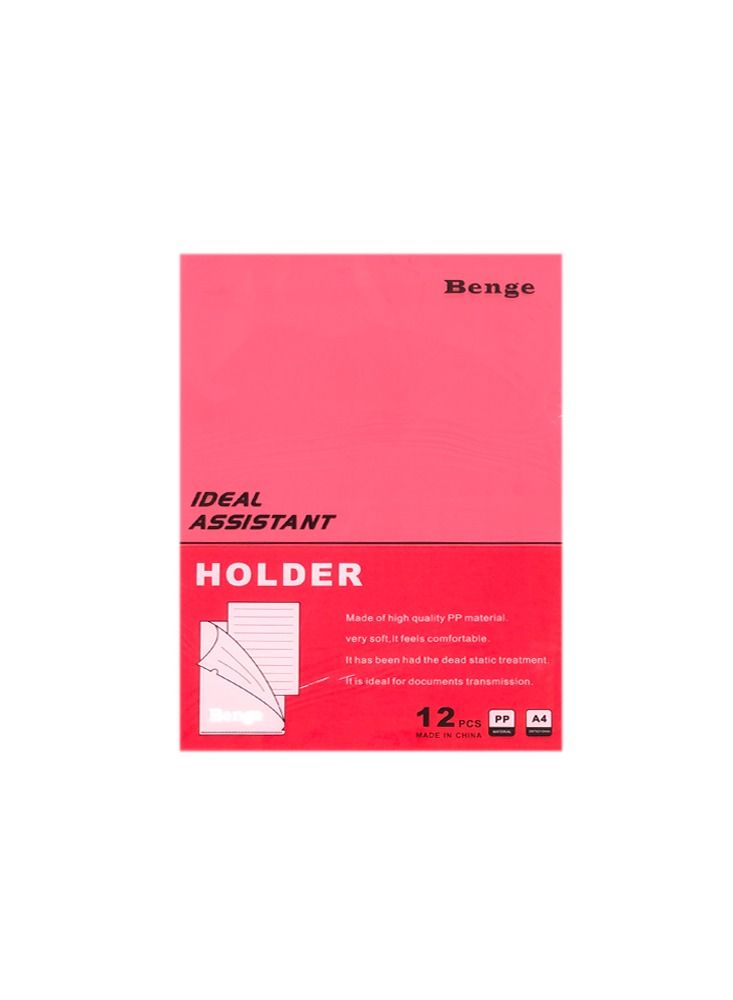 12 Pieces A4 Plastic Transparent L-type sleeve Folders Red - Image 1