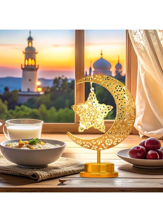 مصباح قمر Lifnatty مع نجمة معلقة، ضوء ليلي طاولة معدني هلالي يعمل بالبطارية LED مزخرف لديكور المنزل - Image 4