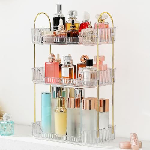 Aveniee Bathroom Counter Organizer 3 Tier Perfume Skin Care Countertop Storage Shelf Vanity Makeup Tray for Cosmetic Skincare LotionClear