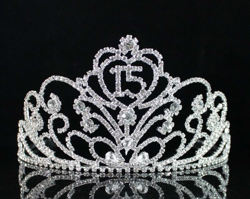 Janefashions Quinceanera Coronas de Quinceañeras Sweet 15 Fifteen 15th Birthday Party Clear White Austrian Rhinestone Crystal Princess Hair Jewelry Tiara Crown With Hair Combs T1813 Silver Plated - Image 3