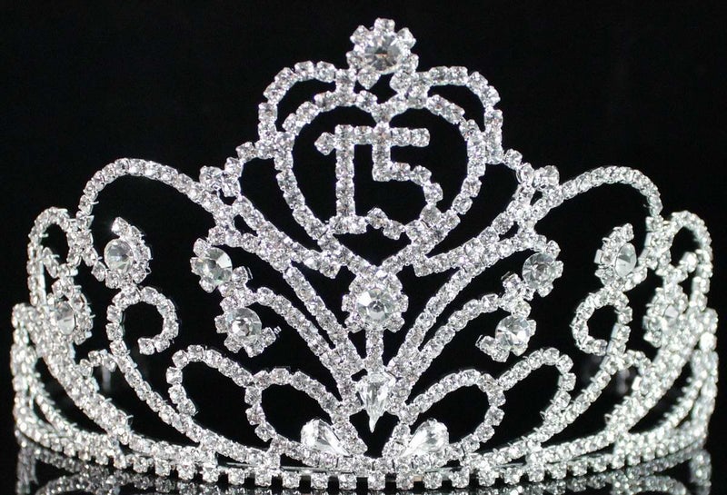 Janefashions Quinceanera Coronas de Quinceañeras Sweet 15 Fifteen 15th Birthday Party Clear White Austrian Rhinestone Crystal Princess Hair Jewelry Tiara Crown With Hair Combs T1813 Silver Plated - Image 5