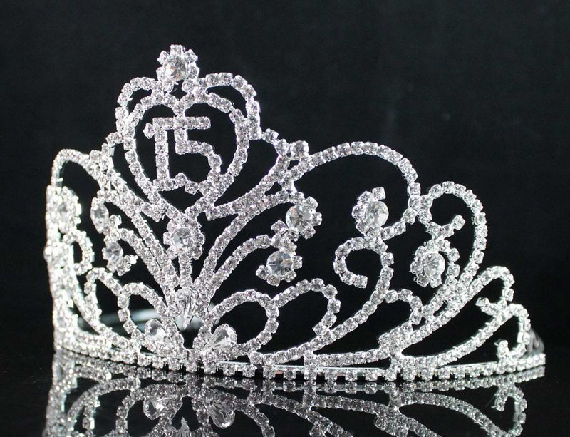 Janefashions Quinceanera Coronas de Quinceañeras Sweet 15 Fifteen 15th Birthday Party Clear White Austrian Rhinestone Crystal Princess Hair Jewelry Tiara Crown With Hair Combs T1813 Silver Plated - Image 4