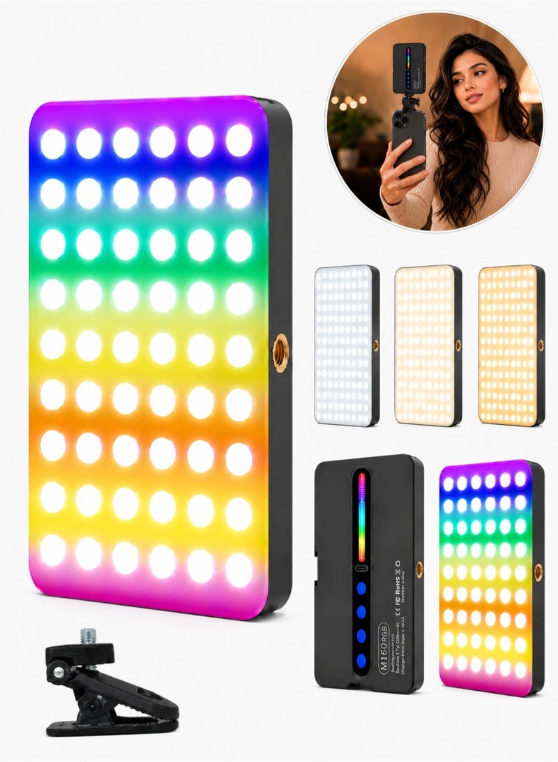 عينة مصباح سيلفي LED للهاتف مع مشبك، 96 مصباح LED و42 مصباح LED RGB، شاحن محمول، إضاءة سيلفي، إضاءة مؤتمرات الفيديو | مع مشبك ومحول حامل ثلاثي للكاميرا، قابل لإعادة الشحن 1800 مللي أمبير، مؤشر تجسيد اللون 96+، 3 أوضاع إضاءة - Image 1