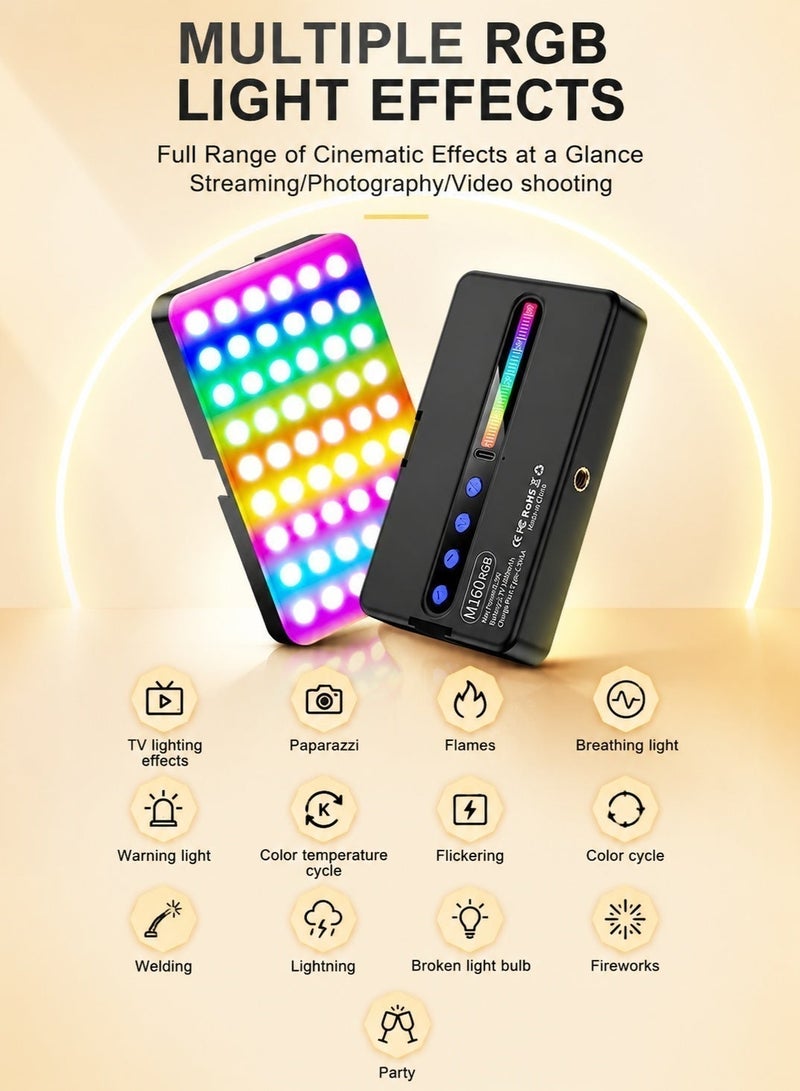 عينة مصباح سيلفي LED للهاتف مع مشبك، 96 مصباح LED و42 مصباح LED RGB، شاحن محمول، إضاءة سيلفي، إضاءة مؤتمرات الفيديو | مع مشبك ومحول حامل ثلاثي للكاميرا، قابل لإعادة الشحن 1800 مللي أمبير، مؤشر تجسيد اللون 96+، 3 أوضاع إضاءة - Image 5