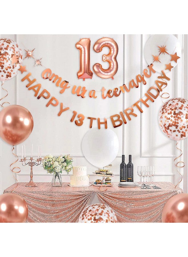 pinkblume لافتة زينة عيد ميلاد سعيد 13 مع بالون فويل باللون الوردي الذهبي OMG أنت مراهق 13 للزينة الرسمية لعيد ميلاد المراهقين 13 للفتيات المراهقات لعيد ميلاد 13 سنة - Image 3