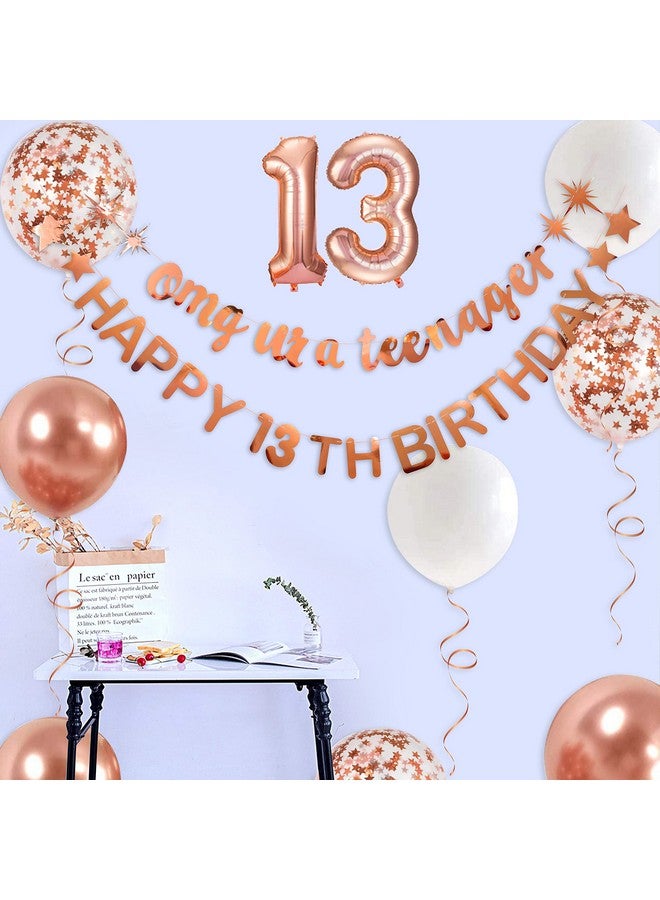 pinkblume لافتة زينة عيد ميلاد سعيد 13 مع بالون فويل باللون الوردي الذهبي OMG أنت مراهق 13 للزينة الرسمية لعيد ميلاد المراهقين 13 للفتيات المراهقات لعيد ميلاد 13 سنة - Image 5