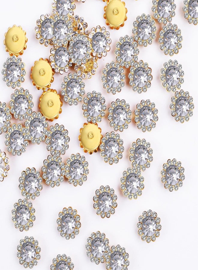 Jyukan 50Pcs Rhinestone Buttons Embellishments Sew On Crystal Rhinestones Flatback Beads Buttons with Diamond,White - Image 1