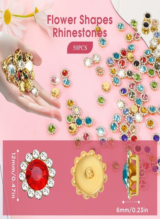 Jyukan 50Pcs Rhinestone Buttons Embellishments Sew On Crystal Rhinestones Flatback Beads Buttons with Diamond,White - Image 2