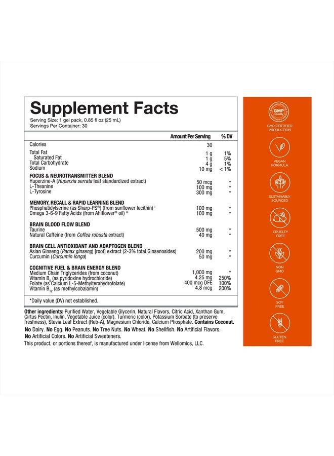 Healthycell Focus + Recall, Brain Boost Supplement Liquid Gel, Nootropics for Focus, Memory, Concentration, Alertness, Brain Health, Phosphatidylserine, Theanine, MCT, Omega 3, MICROGEL (30 Gel Packs) - Image 2