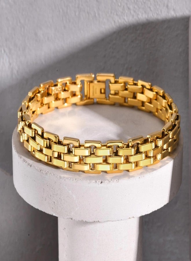 Peora Gold Plated Interlock link Chain Openable Bracelet Fashion Jewellery for Boys & Men - Image 3