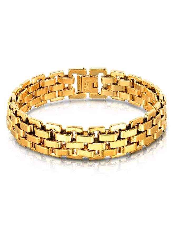 Peora Gold Plated Interlock link Chain Openable Bracelet Fashion Jewellery for Boys & Men - Image 1