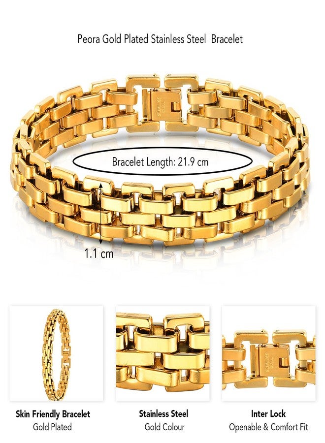 Peora Gold Plated Interlock link Chain Openable Bracelet Fashion Jewellery for Boys & Men - Image 4