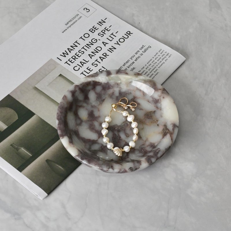 ZSHAWN Natural Marble Ring Dish Jewelry Tray â€“ 5.5" Trinket Dish for Rings Earrings Necklace, Scratch-Resistant Vanity Organizer, Elegant Gift for Women (Calacatta Viola) - Image 2