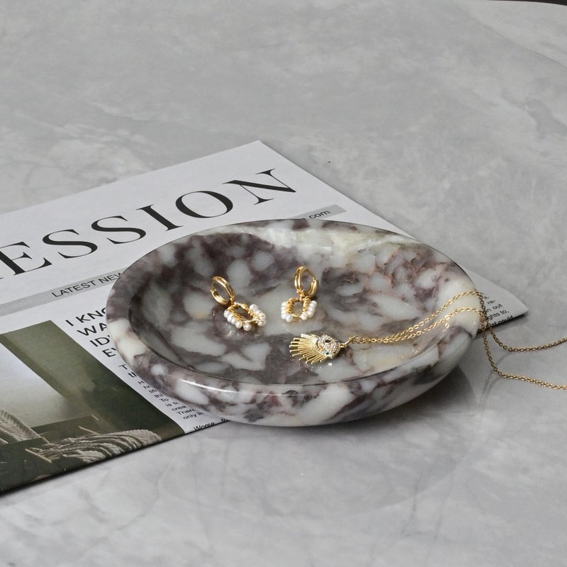 ZSHAWN Natural Marble Ring Dish Jewelry Tray â€“ 5.5" Trinket Dish for Rings Earrings Necklace, Scratch-Resistant Vanity Organizer, Elegant Gift for Women (Calacatta Viola) - Image 3