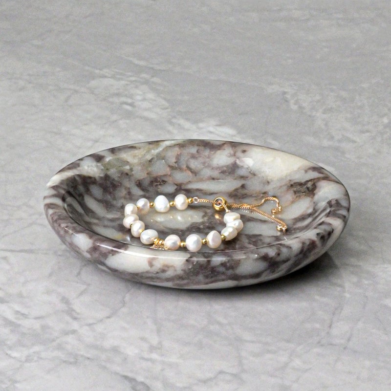 ZSHAWN Natural Marble Ring Dish Jewelry Tray â€“ 5.5" Trinket Dish for Rings Earrings Necklace, Scratch-Resistant Vanity Organizer, Elegant Gift for Women (Calacatta Viola) - Image 1