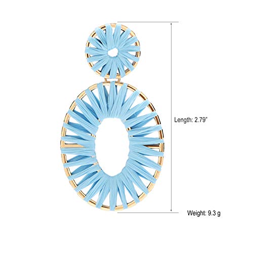 BaubleStar Kiera Raffia Tassel Fringe Rattan Hoop Drop Statement Earrings Light Blue Turquoise Tiered Thread Handmade Round Oval Cirle Dangle Fashion Jewelry for Women - Image 4