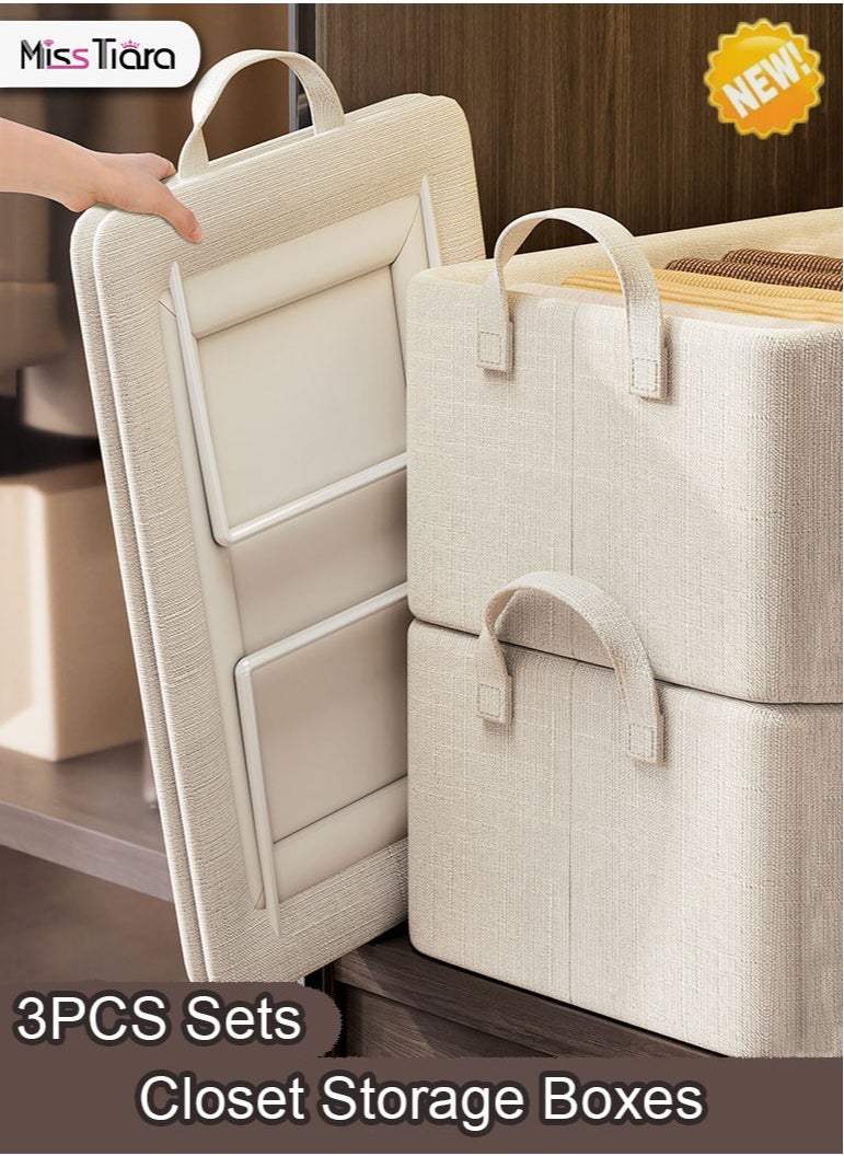 MissTiara 3pcs Wardrobe Clothes Organizer Foldable Closet Storage Organizer for Clothes Jeans Washable Closet Storage Boxes with Carrying Handles Cube Storage Bin for Home Bedroom Office  - Image 1