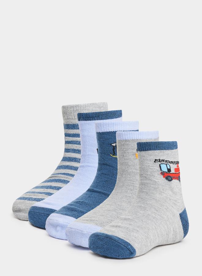 Styli Set of 5 - Cartoon Car Printed Socks - Image 1