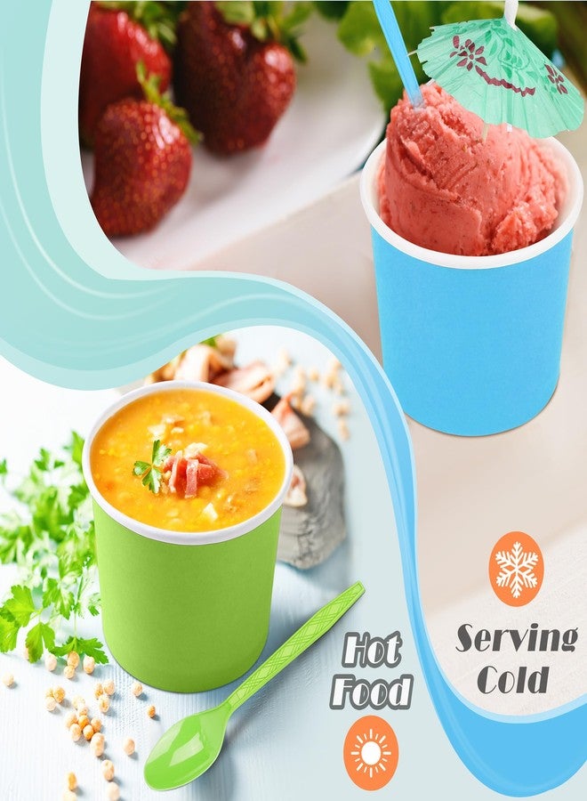 Aodaer 180 Pieces Disposable Paper Ice Cream Cups and Umbrellas Spoons 8 Ounces Paper Treat Cups Ice Cream Containers Snack Dessert Bowls for Party Supplies, 6 Colors - Image 4