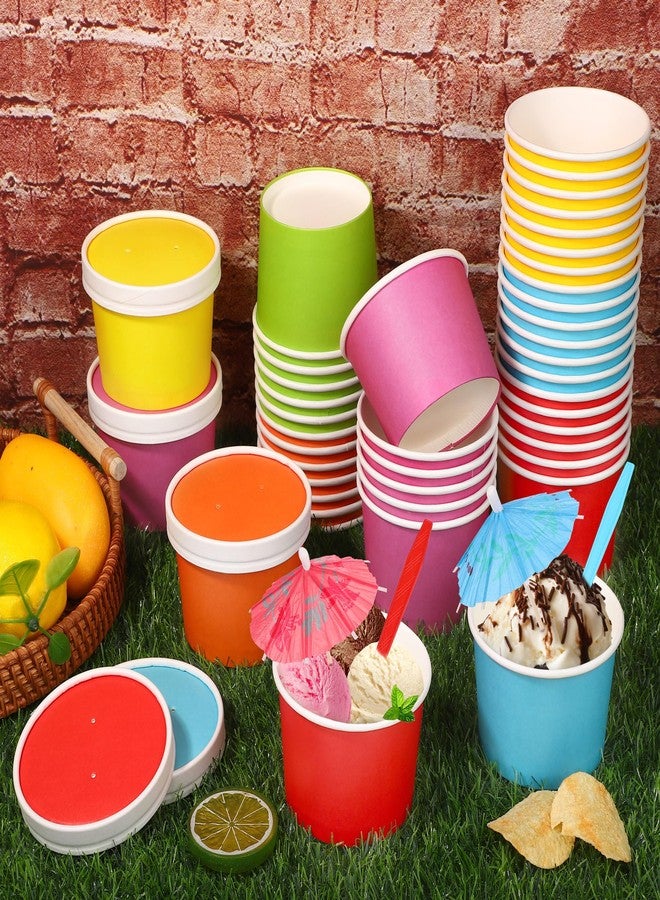Aodaer 180 Pieces Disposable Paper Ice Cream Cups and Umbrellas Spoons 8 Ounces Paper Treat Cups Ice Cream Containers Snack Dessert Bowls for Party Supplies, 6 Colors - Image 5