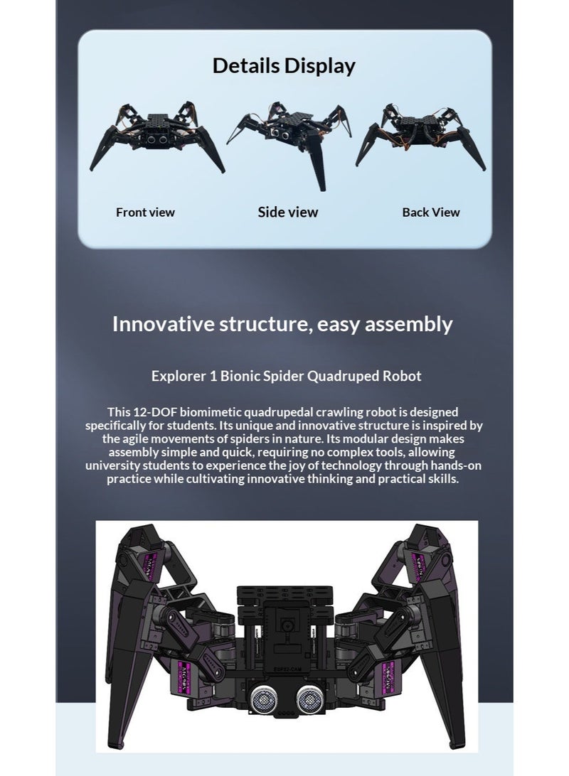 Adeept STEM Bionic Spider Robot | ESP32 Smart Control Module | FPV Real-Time HD Video Transmission | Mobile App Remote Operation | Wi-Fi Bluetooth Dual-Channel Communication | AI Programming Learning Platform | Educational and Research Robot Kit | Open-Source Arduino MicroPython Support | Bionic Mechanical Design for STEM Labs | AI Competition and Innovation Project - Image 3