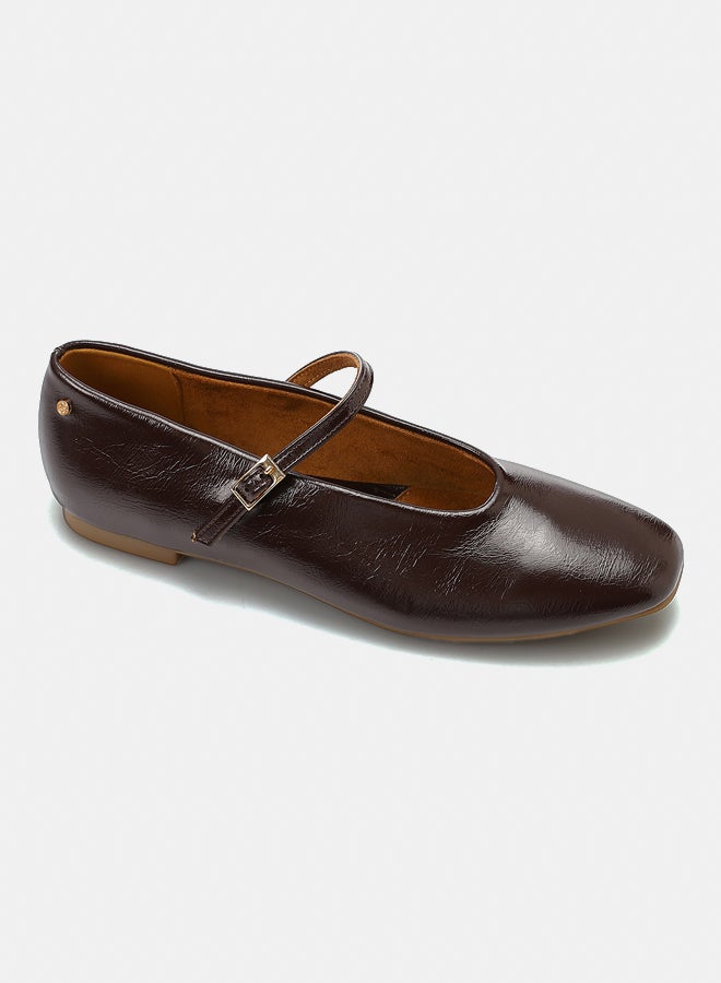Dejavu Shoes FAN-DVTX-001 Plain Mary Jane Brown Ballerina For Women - Image 1