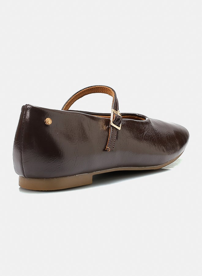 Dejavu Shoes FAN-DVTX-001 Plain Mary Jane Brown Ballerina For Women - Image 3