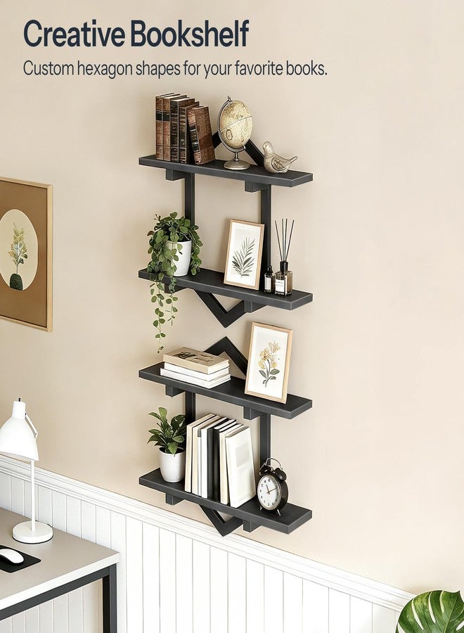 HOOBRO Floating Shelves, 15 Inch Wall Shelf Set of 2, Wall Mounted Storage Shelves 2-Tier, Hanging Bathroom Shelves, for Living Room, Bedroom, Bathroom, Kitchen, Black BB13BJP201 - Image 2