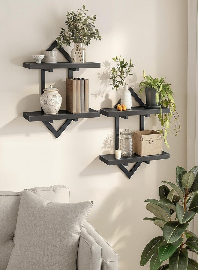 HOOBRO Floating Shelves, 15 Inch Wall Shelf Set of 2, Wall Mounted Storage Shelves 2-Tier, Hanging Bathroom Shelves, for Living Room, Bedroom, Bathroom, Kitchen, Black BB13BJP201 - Image 1