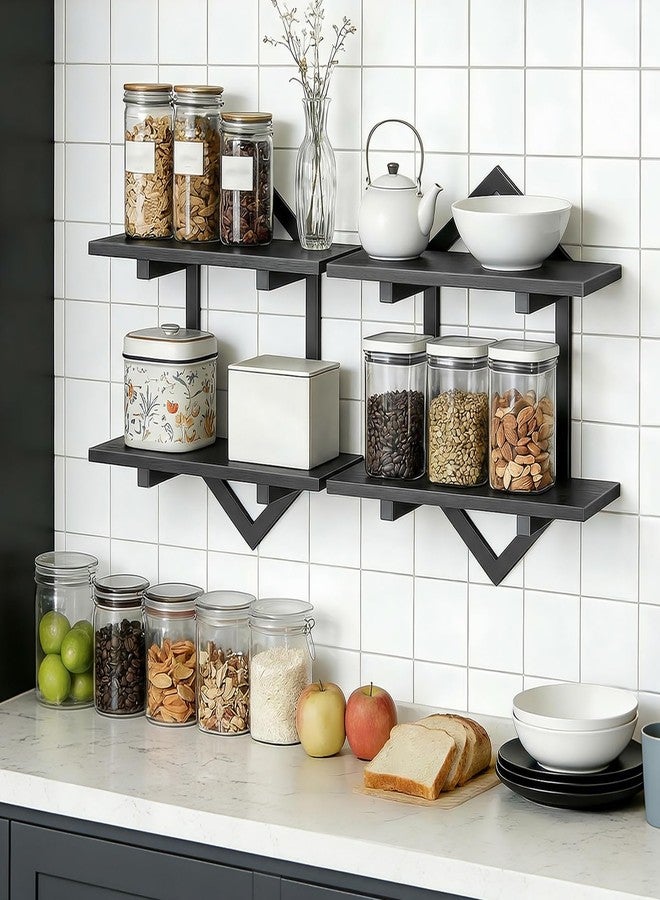 HOOBRO Floating Shelves, 15 Inch Wall Shelf Set of 2, Wall Mounted Storage Shelves 2-Tier, Hanging Bathroom Shelves, for Living Room, Bedroom, Bathroom, Kitchen, Black BB13BJP201 - Image 3