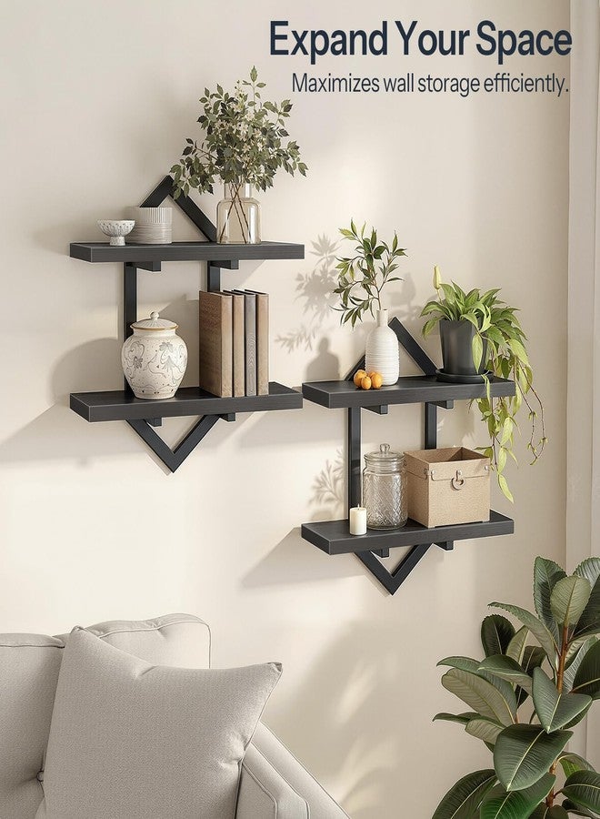 HOOBRO Floating Shelves, 15 Inch Wall Shelf Set of 2, Wall Mounted Storage Shelves 2-Tier, Hanging Bathroom Shelves, for Living Room, Bedroom, Bathroom, Kitchen, Black BB13BJP201 - Image 4