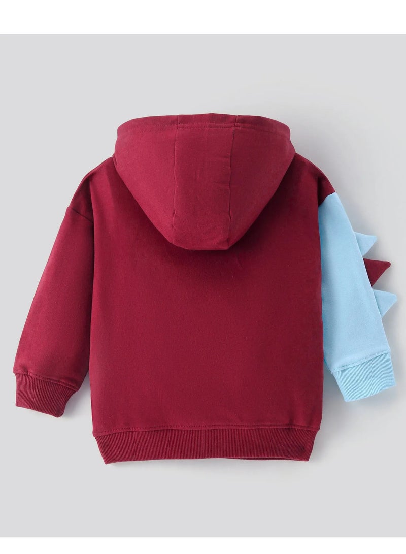 Bonfino Bonfino 100% Cotton French Terry Full Sleeves Hoodie With Rhino Print & Applique - Maroon  - Image 2