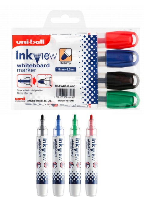 4-Piece Ink View Dry Erase Whiteboard Marker Bullet Tip Multicolour