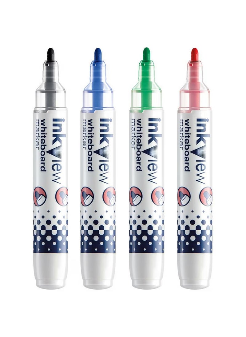4-Piece Ink View Dry Erase Whiteboard Marker Bullet Tip Multicolour
