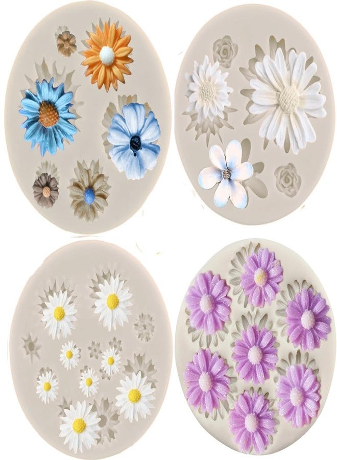 LEGACYCART Daisy Flower Fondant Molds Chrysanthemum Silicone Molds Small Flower Fondant Cake Chocolate Molds for Cake Decoration Cupcake Topper Candy Polymer Clay Gum Paste (Pack of 4) - Image 1