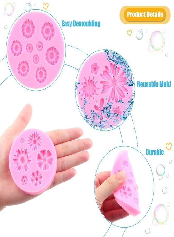 LEGACYCART Daisy Flower Fondant Molds Chrysanthemum Silicone Molds Small Flower Fondant Cake Chocolate Molds for Cake Decoration Cupcake Topper Candy Polymer Clay Gum Paste (Pack of 4) - Image 3