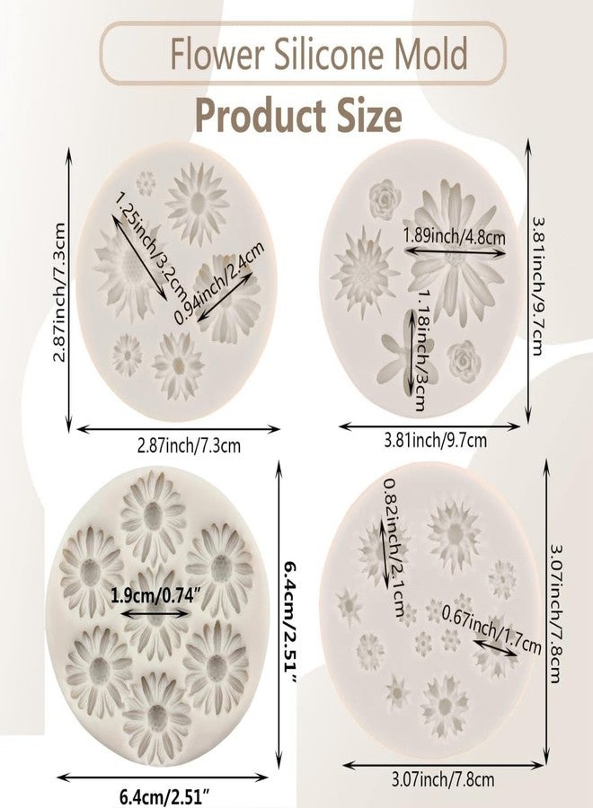 LEGACYCART Daisy Flower Fondant Molds Chrysanthemum Silicone Molds Small Flower Fondant Cake Chocolate Molds for Cake Decoration Cupcake Topper Candy Polymer Clay Gum Paste (Pack of 4) - Image 2