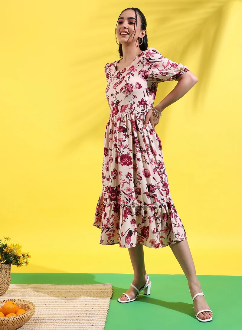 Campus Sutra Floral Print Midi Dress