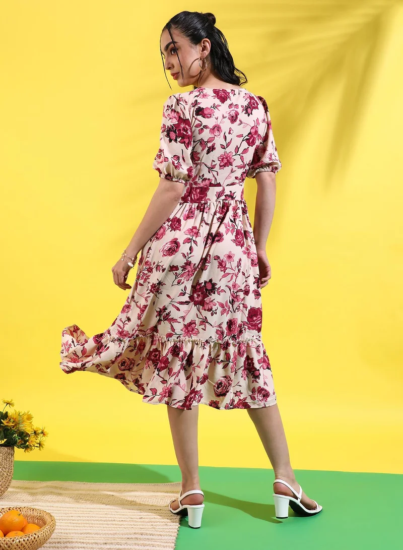 Campus Sutra Floral Print Midi Dress