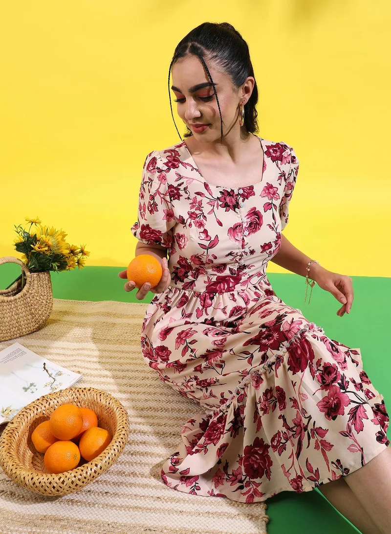 Campus Sutra Floral Print Midi Dress