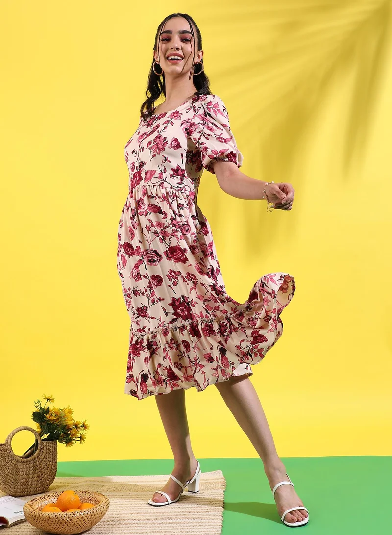 Campus Sutra Floral Print Midi Dress