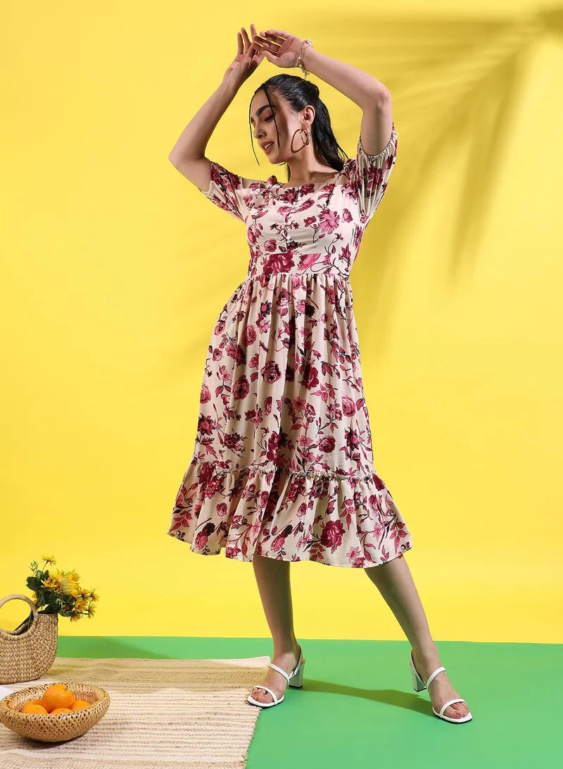 Campus Sutra Floral Print Midi Dress