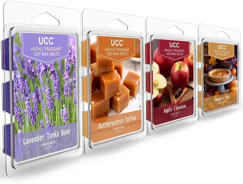 UCC Plant Based All Natural Wax Melts, Highly Scented Essential Oils Fragrances, Long Lasting Premium Soy Scented Melts Cubes, Wax Melts Tarts, Colored Wax Melt - 4 Pack - Image 1
