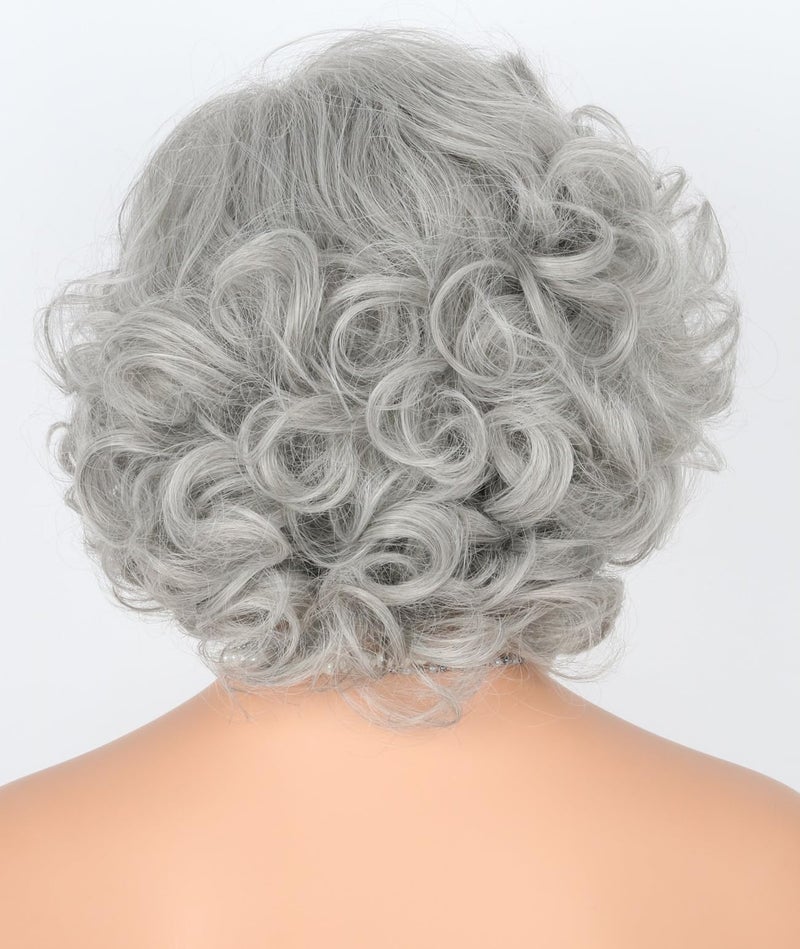 Lucoacos Grey Old Lady Costume Wig and Accessories Set Short Curly Granny Wigs Halloween Paty Cosplay Wig - Image 5