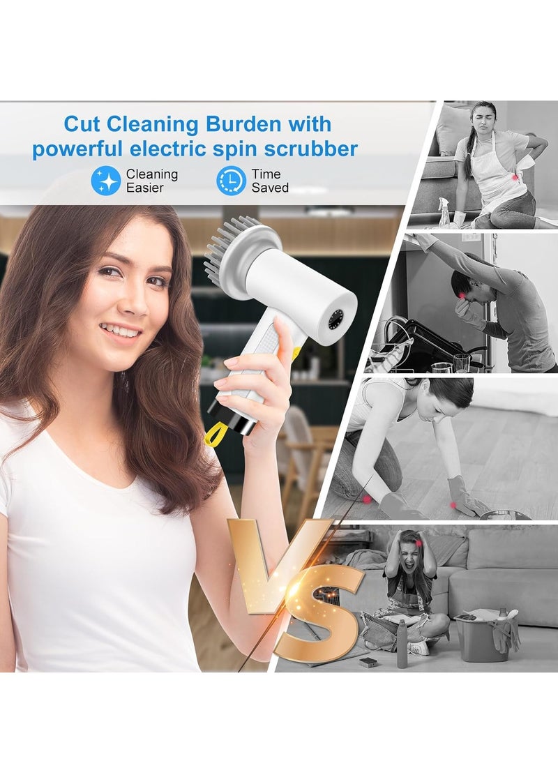 SYOSI فرشاة تنظيف كهربائية دوارة، فرشاة تنظيف قابلة لإعادة الشحن بدون سلك مع 3 رؤوس قابلة للتبديل، فرشاة تنظيف يدوية قوية للاستحمام للحمام والمطبخ والبانيو والبلاط والجدران والأرضيات والمغسلة والنوافذ - Image 2