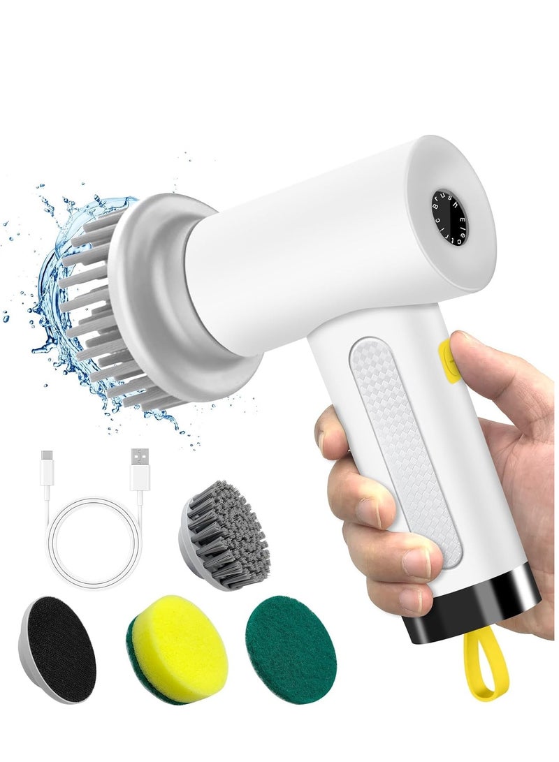 SYOSI فرشاة تنظيف كهربائية دوارة، فرشاة تنظيف قابلة لإعادة الشحن بدون سلك مع 3 رؤوس قابلة للتبديل، فرشاة تنظيف يدوية قوية للاستحمام للحمام والمطبخ والبانيو والبلاط والجدران والأرضيات والمغسلة والنوافذ - Image 1